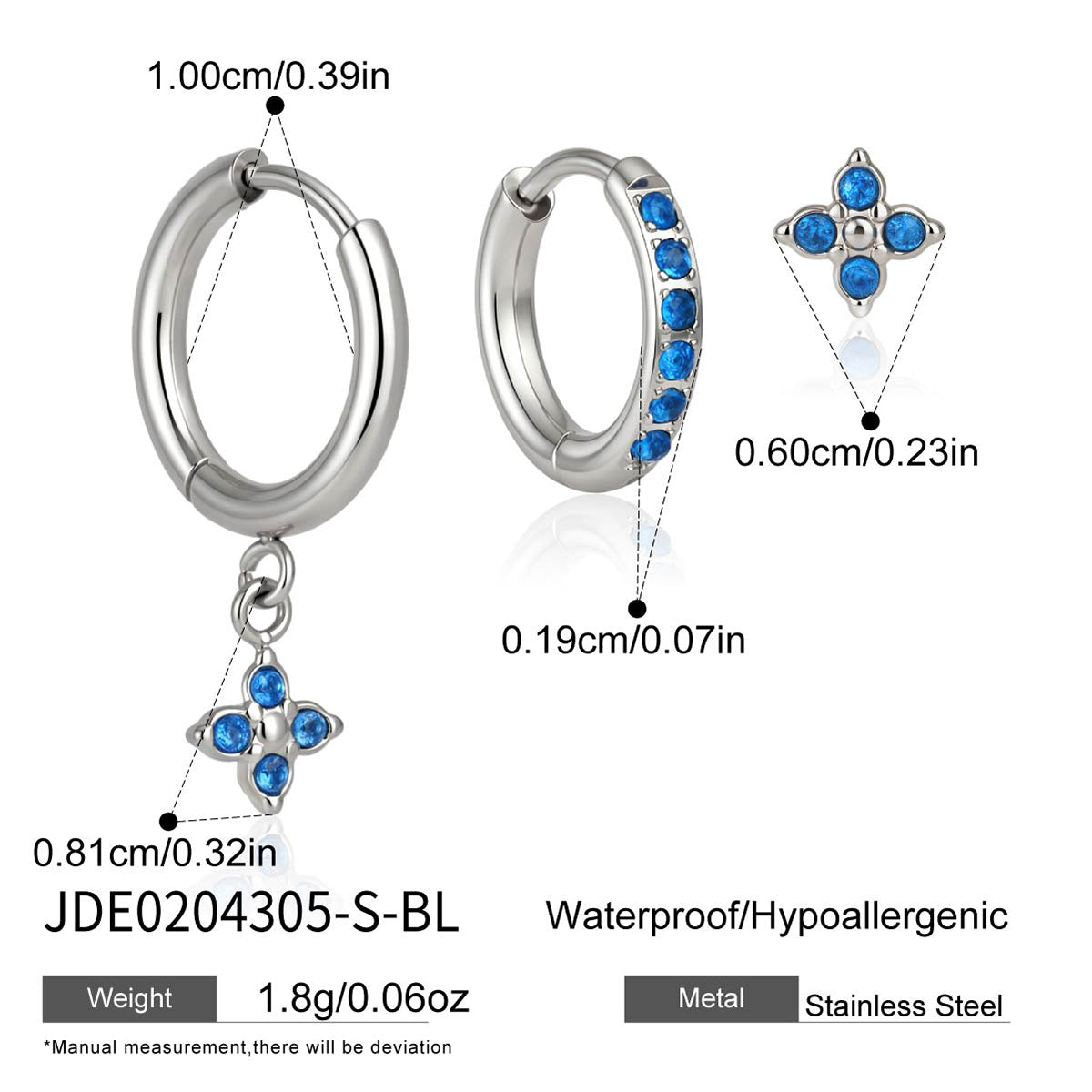 J&D Jewelry Sweet 3-Piece White Zirconia Clover Earring Set 18K Gold PVD Stainless Steel Waterproof Jewelry for Women
