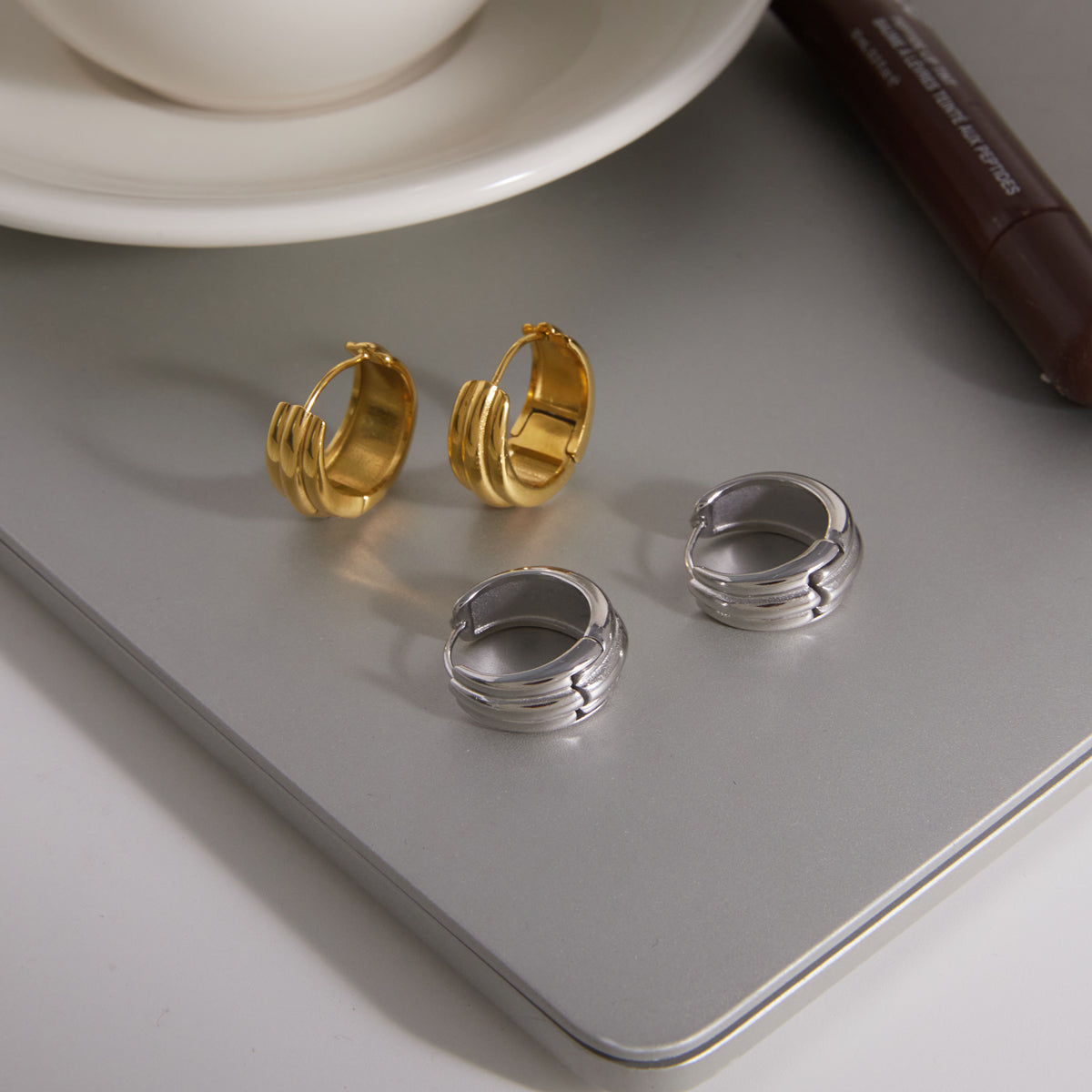 J&D Jewelry Classic Multi-layer Huggie Hoop Earrings Stainless Steel High Polished Waterproof Jewelry for Women Daily Wear
