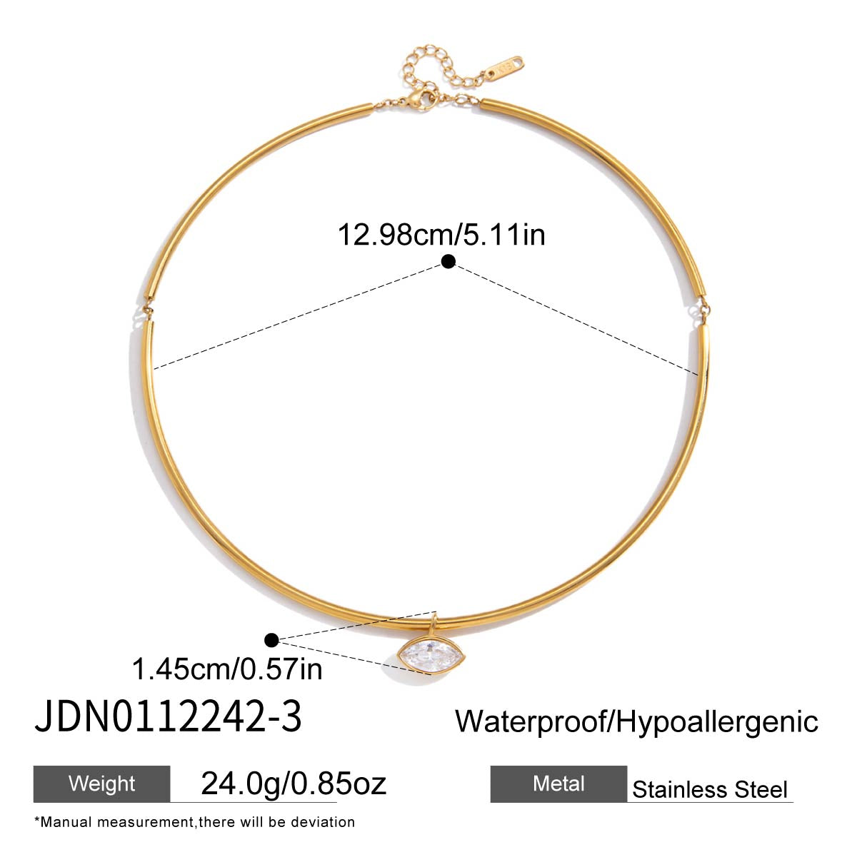 J&D Jewelry Rectangle Zirconia Pendant Neck Collar Necklace 18K Gold Plated Stainless Steel Waterproof Choker for Women Party