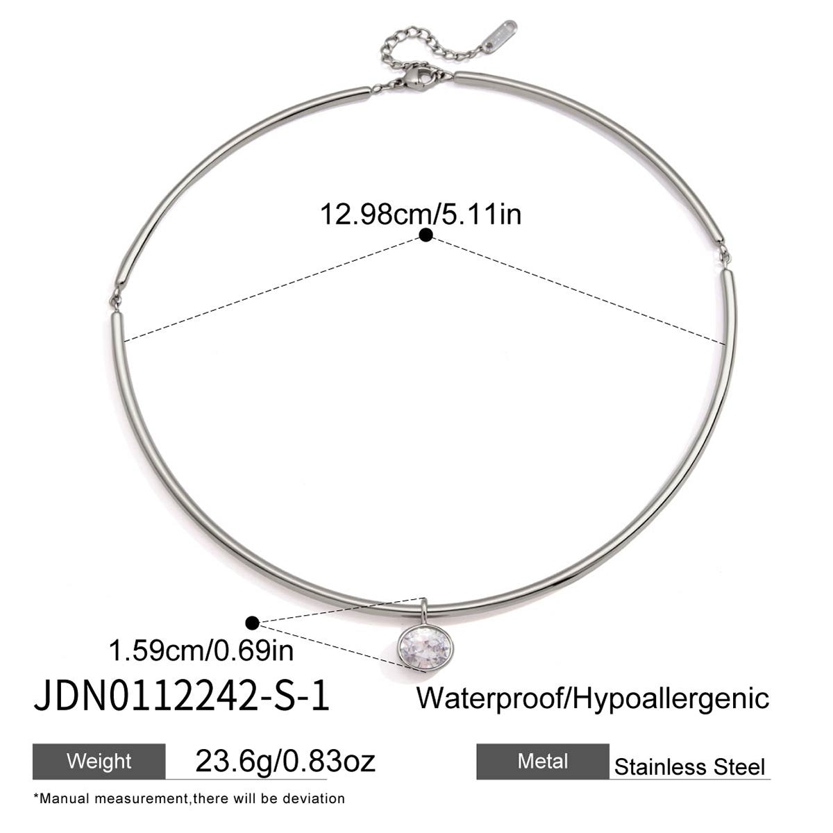 J&D Jewelry Rectangle Zirconia Pendant Neck Collar Necklace 18K Gold Plated Stainless Steel Waterproof Choker for Women Party