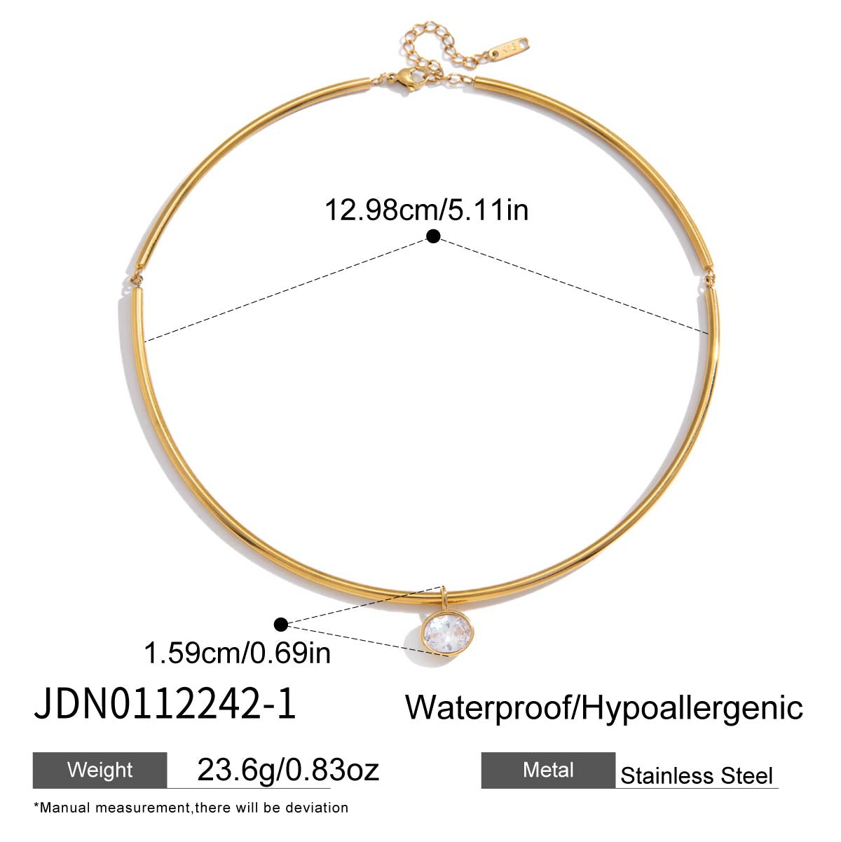 J&D Jewelry Rectangle Zirconia Pendant Neck Collar Necklace 18K Gold Plated Stainless Steel Waterproof Choker for Women Party