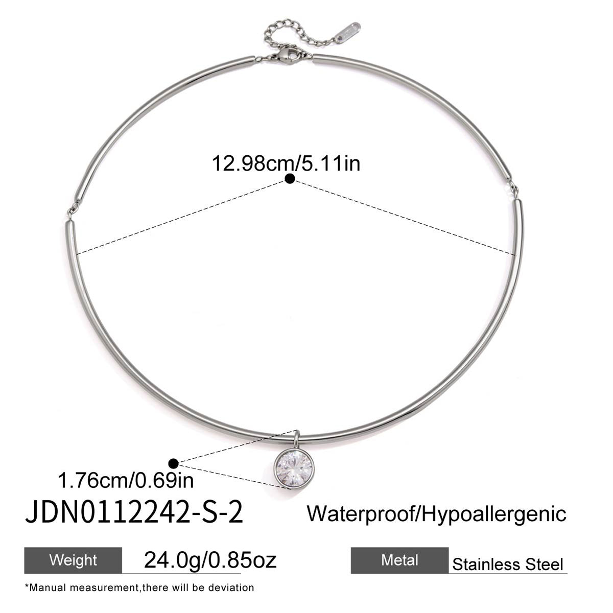 J&D Jewelry Rectangle Zirconia Pendant Neck Collar Necklace 18K Gold Plated Stainless Steel Waterproof Choker for Women Party