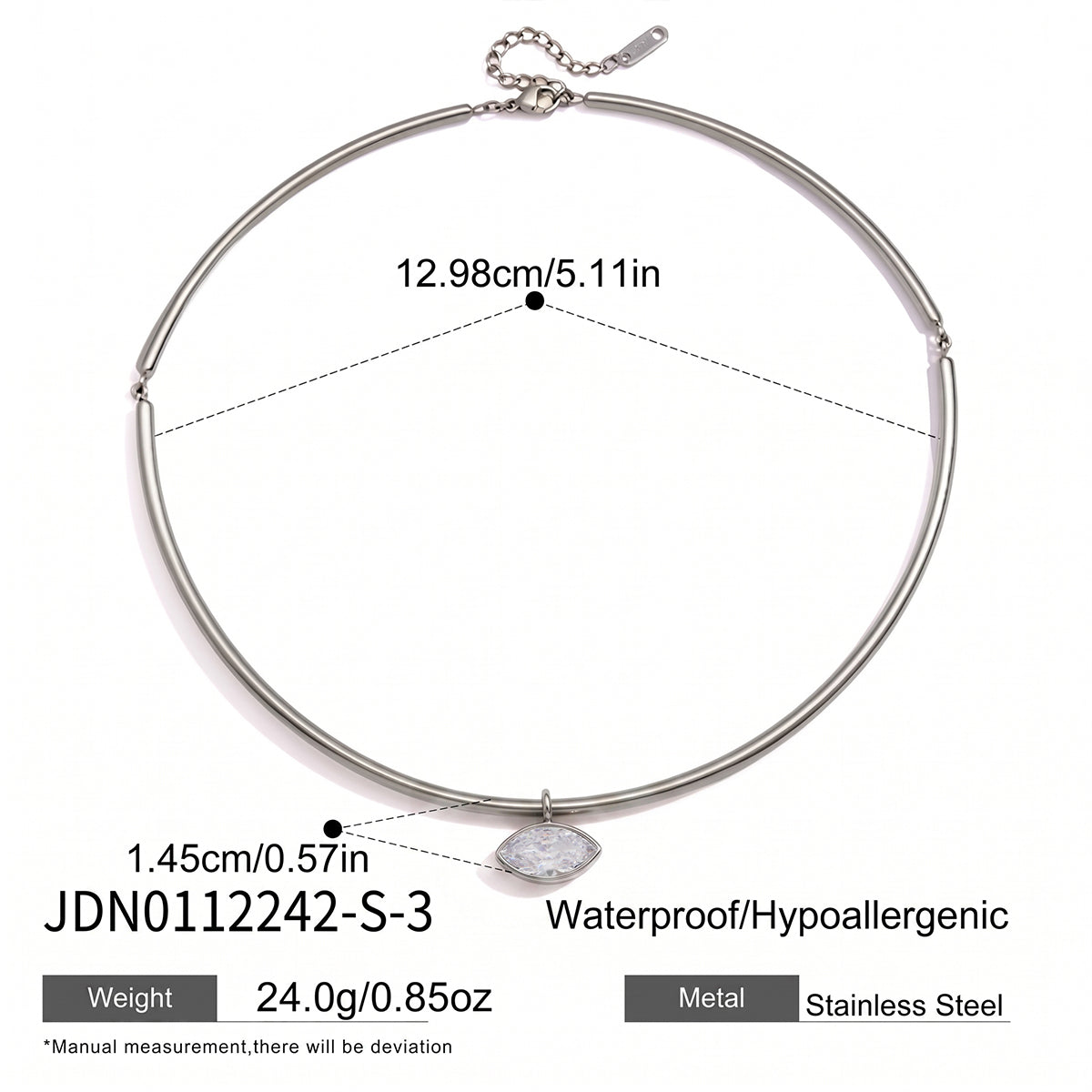 J&D Jewelry Rectangle Zirconia Pendant Neck Collar Necklace 18K Gold Plated Stainless Steel Waterproof Choker for Women Party