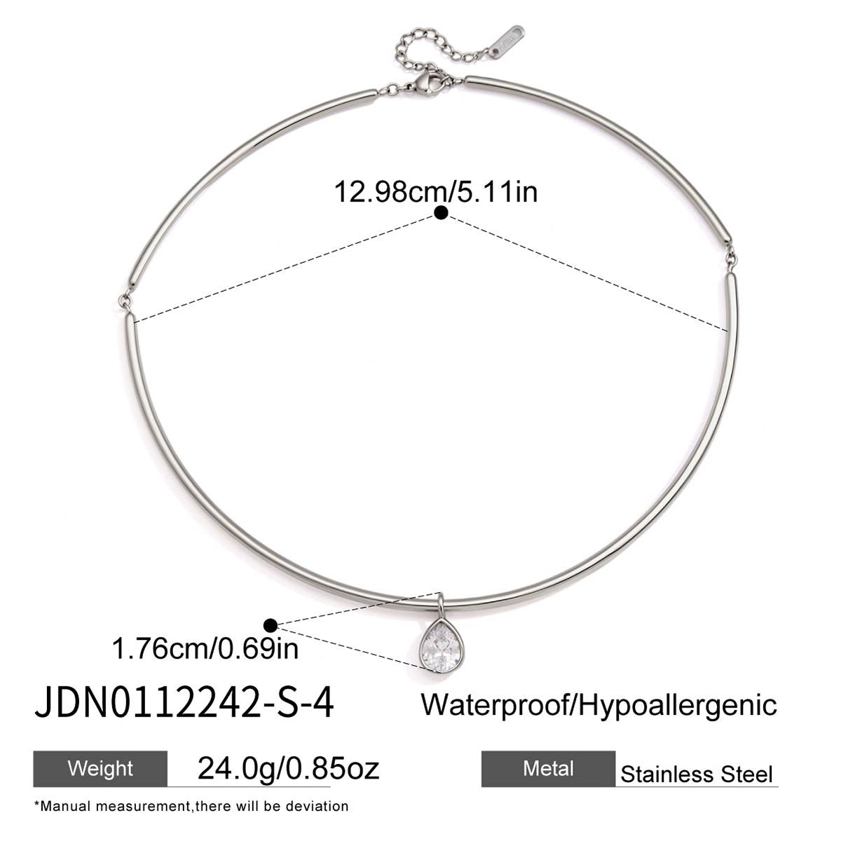 J&D Jewelry Rectangle Zirconia Pendant Neck Collar Necklace 18K Gold Plated Stainless Steel Waterproof Choker for Women Party