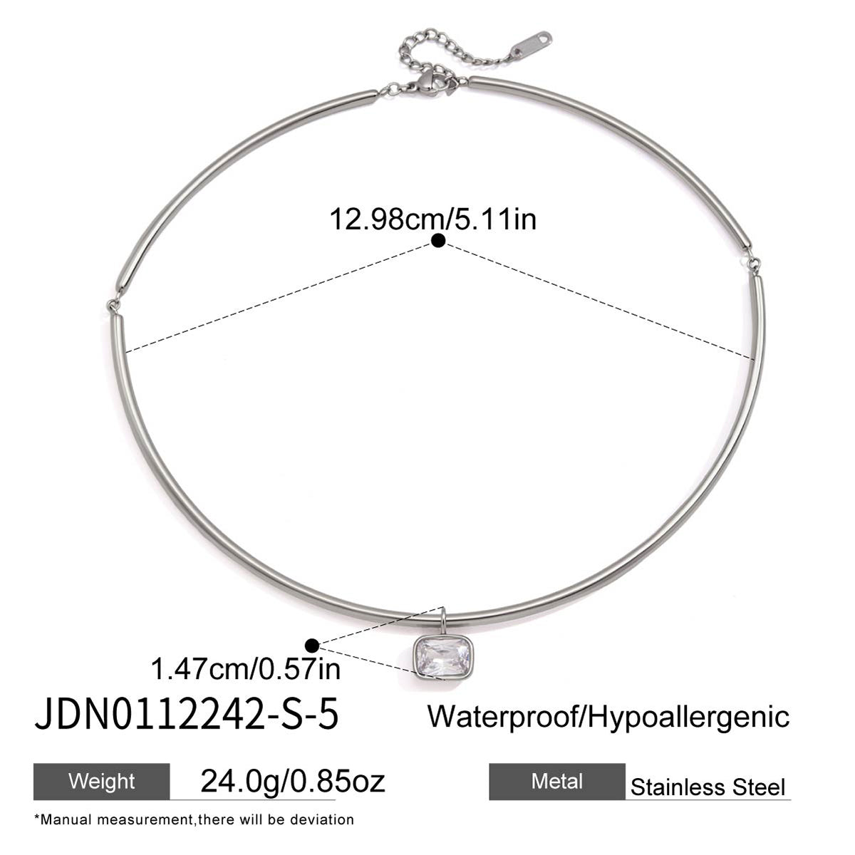 J&D Jewelry Rectangle Zirconia Pendant Neck Collar Necklace 18K Gold Plated Stainless Steel Waterproof Choker for Women Party