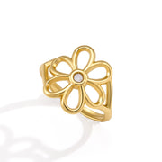 J&D Jewelry Sweet Flower Open Ring 18K Gold Plated Stainless Steel Zirconia Adjustable Floral Jewelry for Women