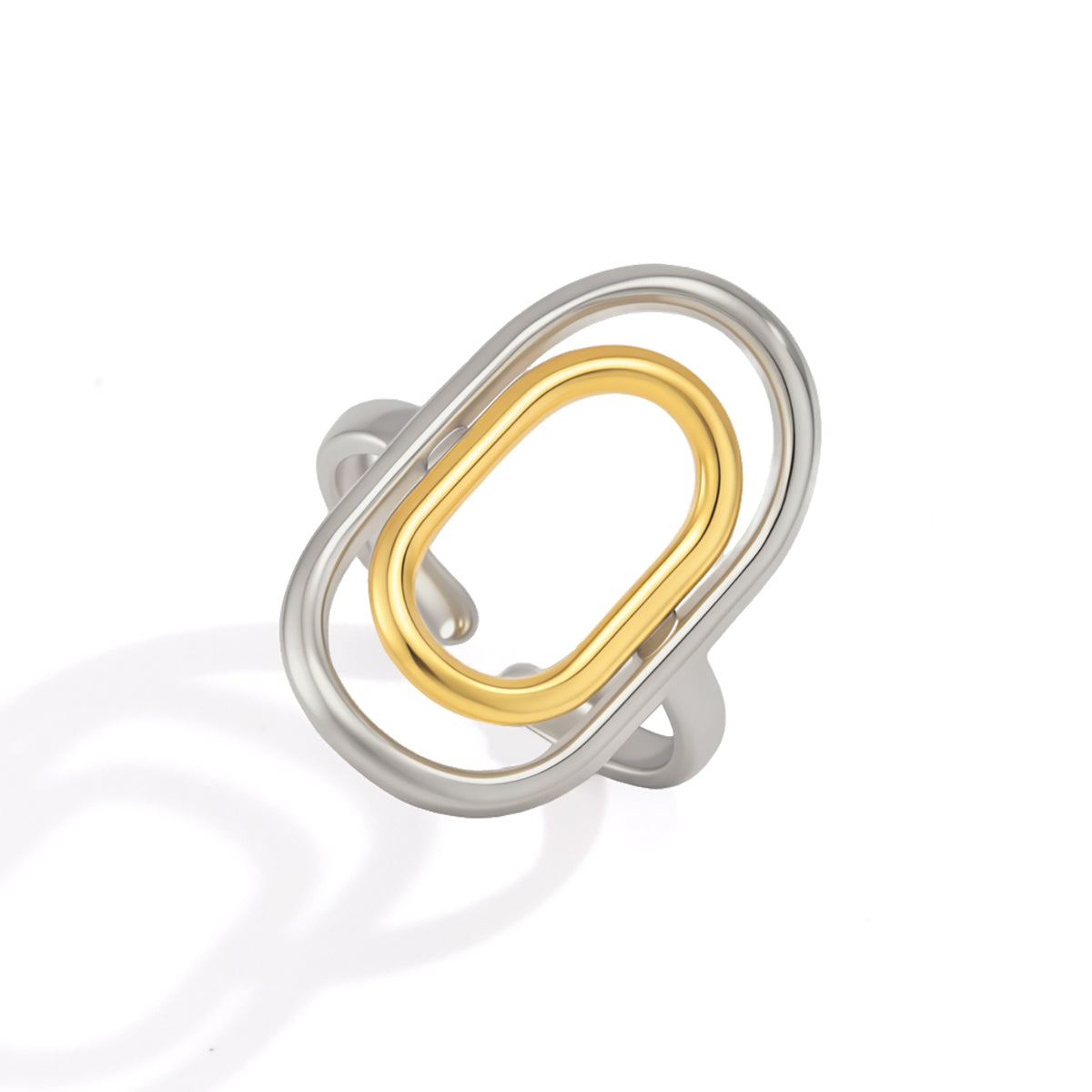J&D Jewelry Two Tone Hollow Oval Open Ring Minimalist 18K Gold Plated Stainless Steel Adjustable Geometric Jewelry for Women