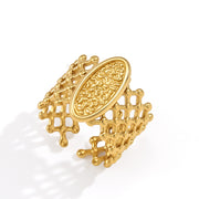 J&D Jewelry Hammered Texture Mesh Wide Open Ring 18K Gold Plated Stainless Steel Waterproof Statement Jewelry for Women