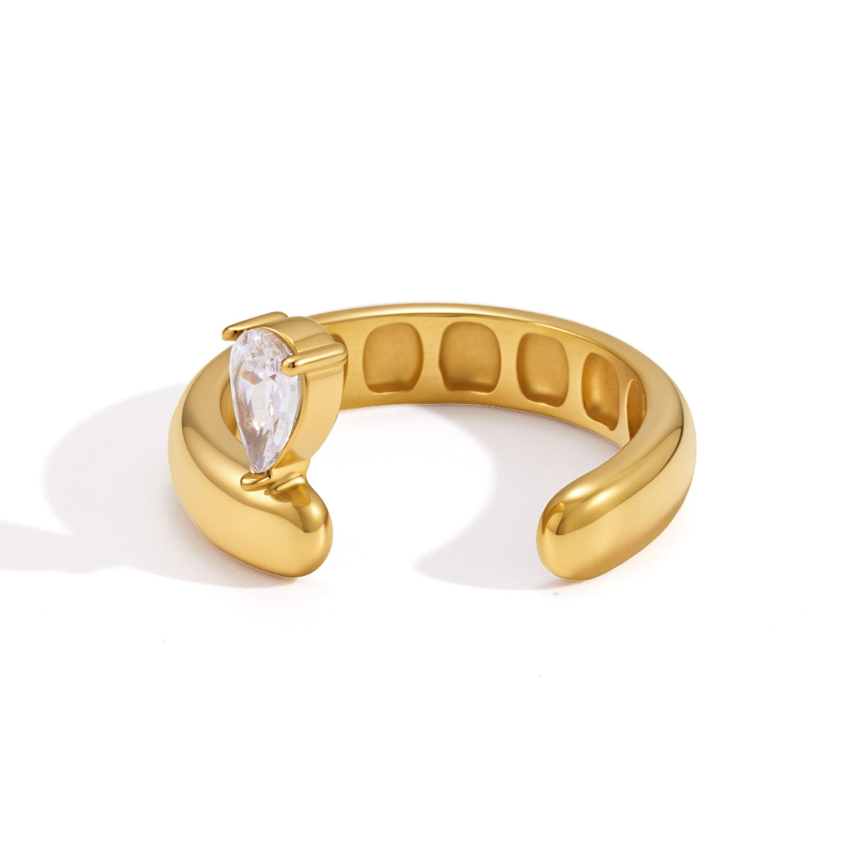 J&D Jewelry Teardrop Zirconia Adjustable Open Ring 18K Gold Plated Stainless Steel Waterproof Trendy Jewelry for Women Gift