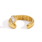 J&D Jewelry Teardrop Zirconia Adjustable Open Ring 18K Gold Plated Stainless Steel Waterproof Trendy Jewelry for Women Gift