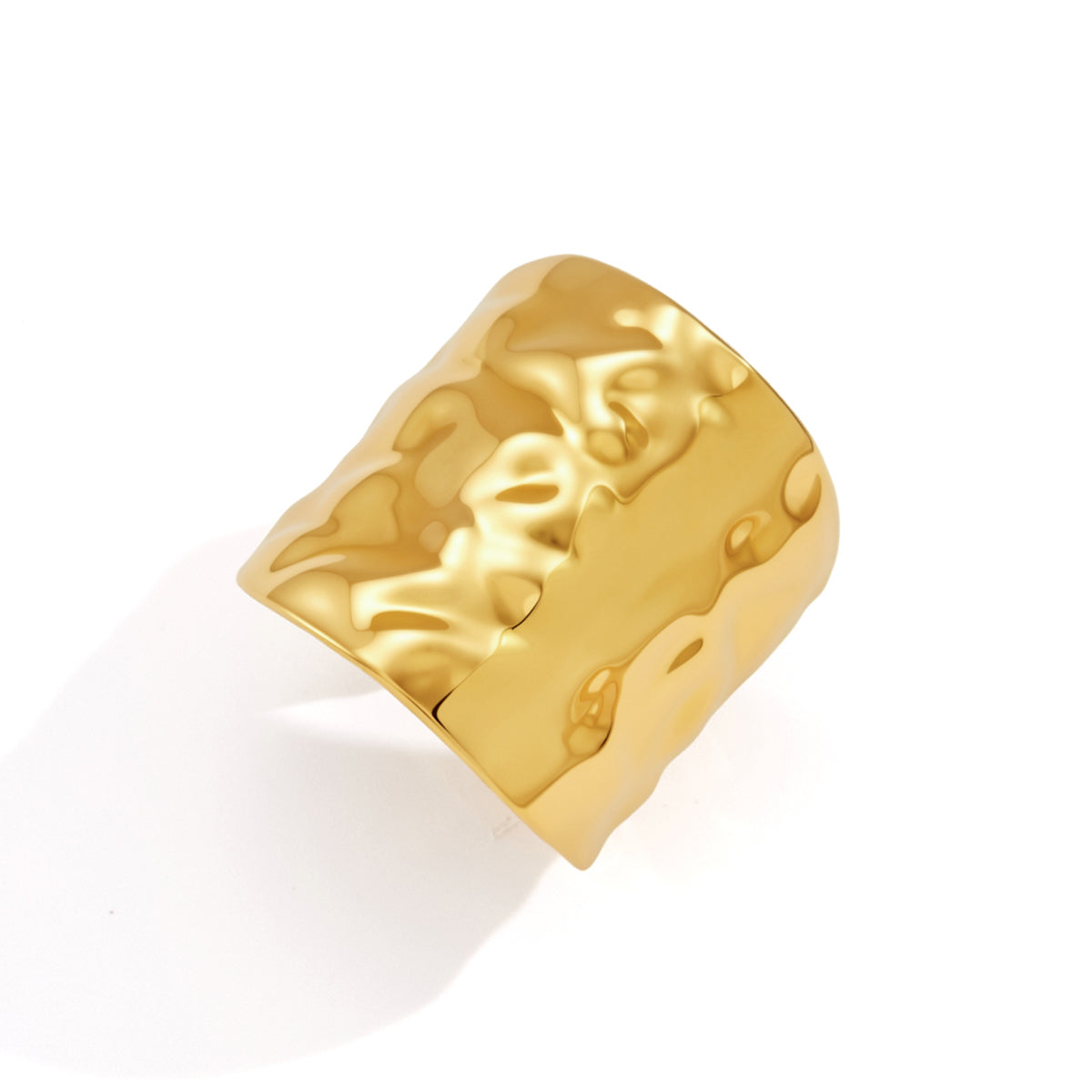 J&D Jewelry Hammered Texture Wide Open Ring 18K Gold Plated Stainless Steel Waterproof Minimalist Statement Jewelry for Women