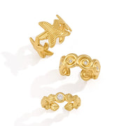 J&D Jewelry Ocean Style Spiral Zirconia Open Ring 18K Gold Plated Stainless Steel Waterproof Resort Jewelry for Women Gift