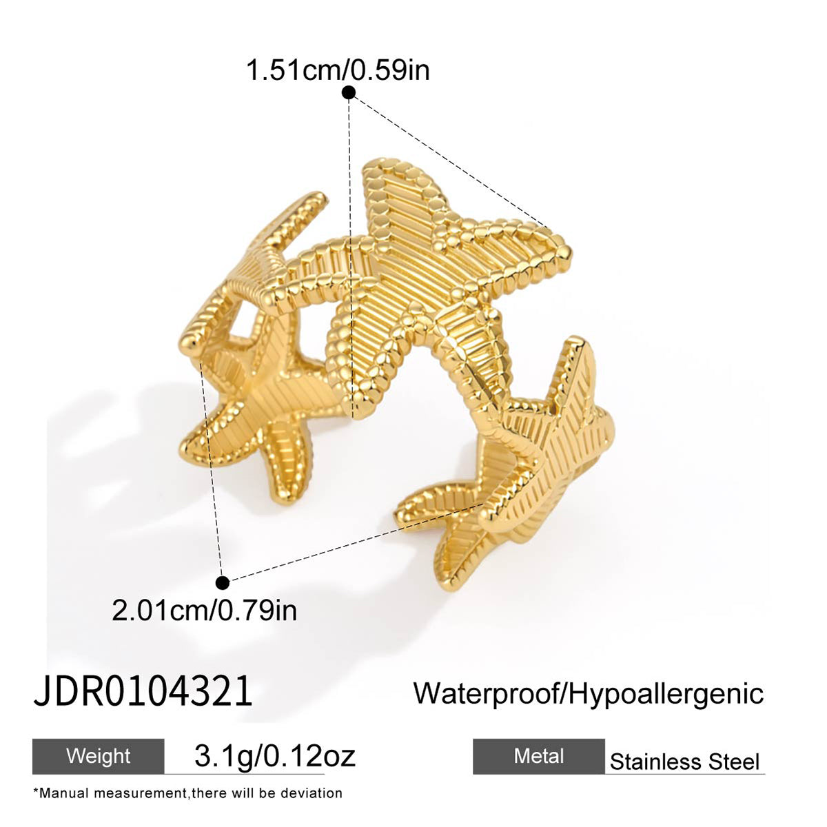 J&D Jewelry Ocean Style Spiral Zirconia Open Ring 18K Gold Plated Stainless Steel Waterproof Resort Jewelry for Women Gift
