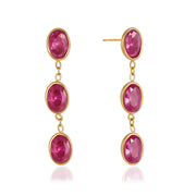 J&D Jewelry Pink Oval Zirconia Tassel Drop Earrings 18K Gold Plated Stainless Steel Waterproof Trendy Jewelry for Women Gift