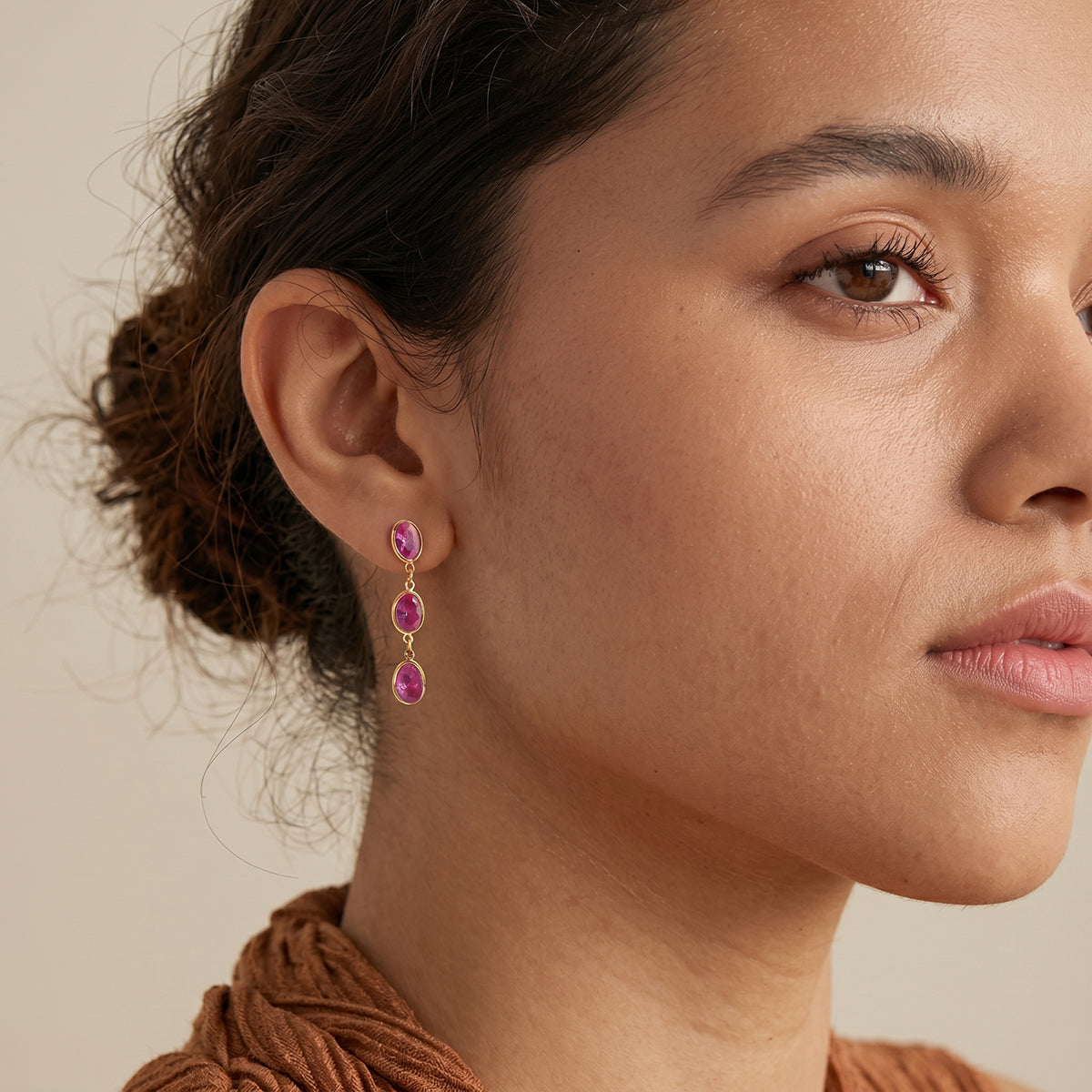 J&D Jewelry Pink Oval Zirconia Tassel Drop Earrings 18K Gold Plated Stainless Steel Waterproof Trendy Jewelry for Women Gift