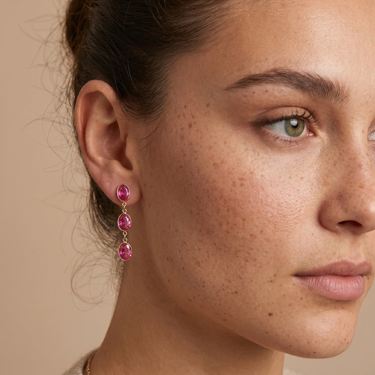 J&D Jewelry Pink Oval Zirconia Tassel Drop Earrings 18K Gold Plated Stainless Steel Waterproof Trendy Jewelry for Women Gift