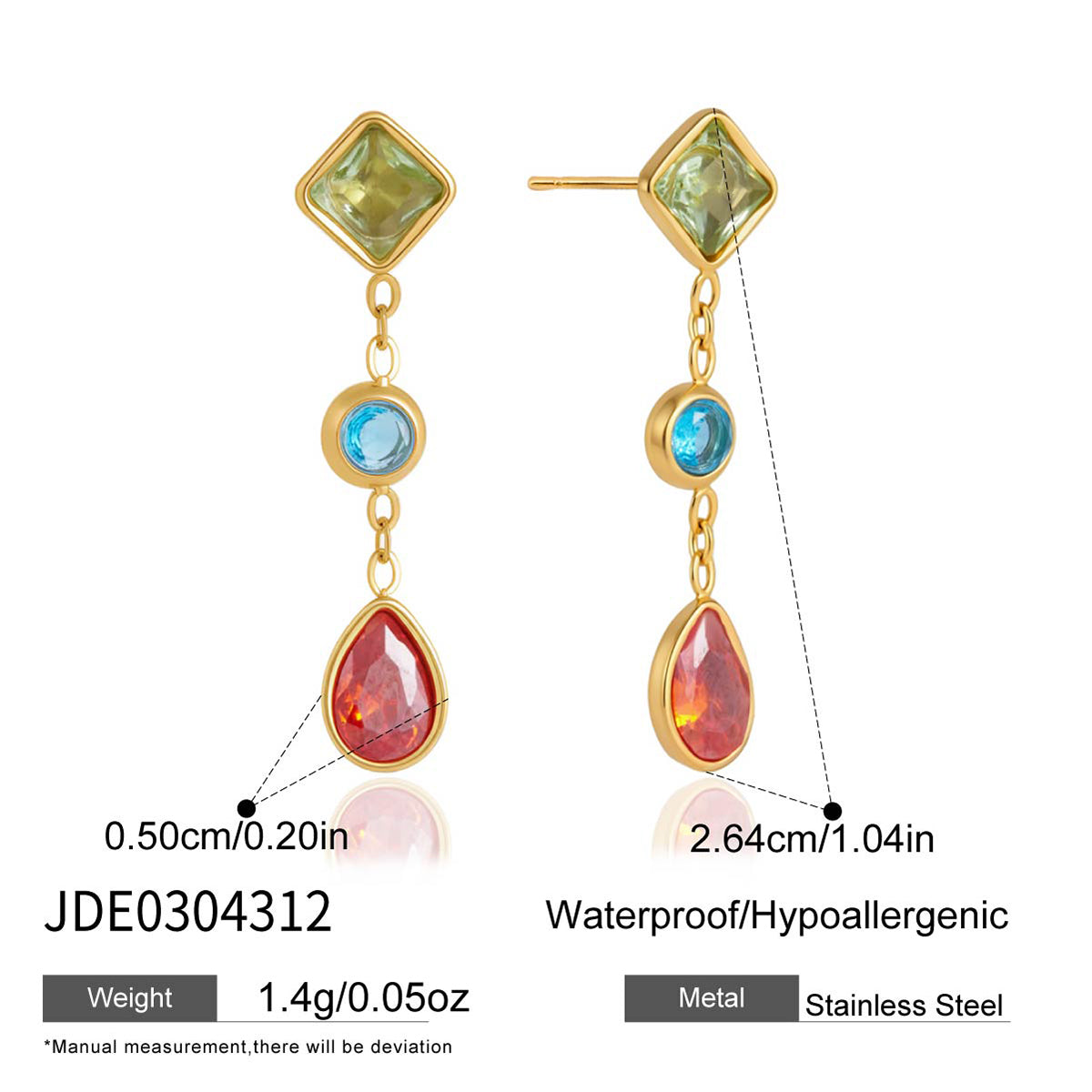 J&D Jewelry Pink Oval Zirconia Tassel Drop Earrings 18K Gold Plated Stainless Steel Waterproof Trendy Jewelry for Women Gift