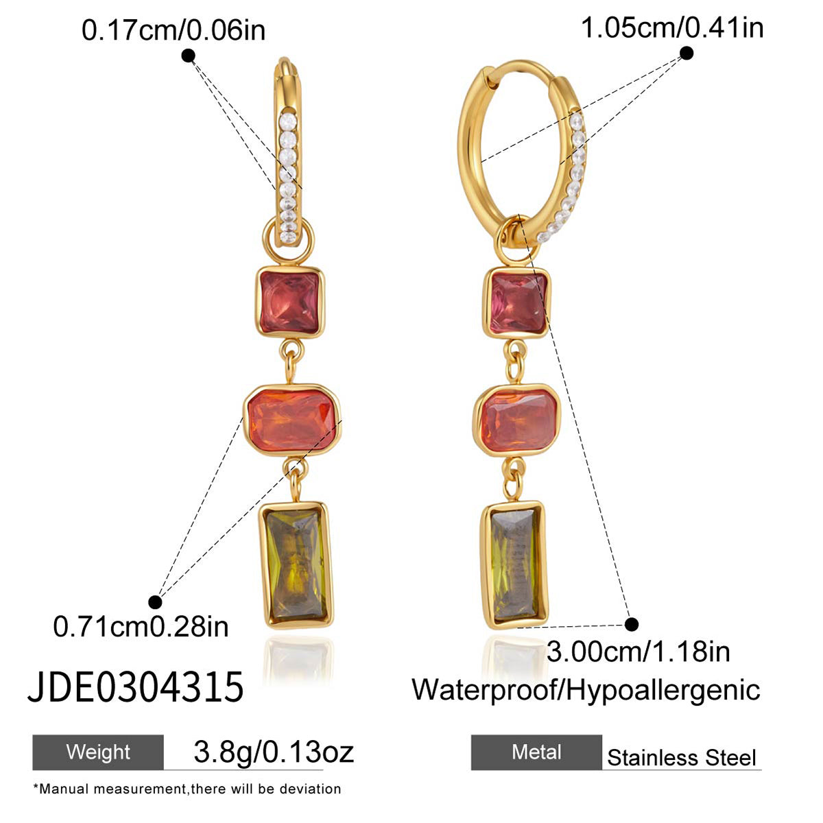 J&D Jewelry Pink Oval Zirconia Tassel Drop Earrings 18K Gold Plated Stainless Steel Waterproof Trendy Jewelry for Women Gift