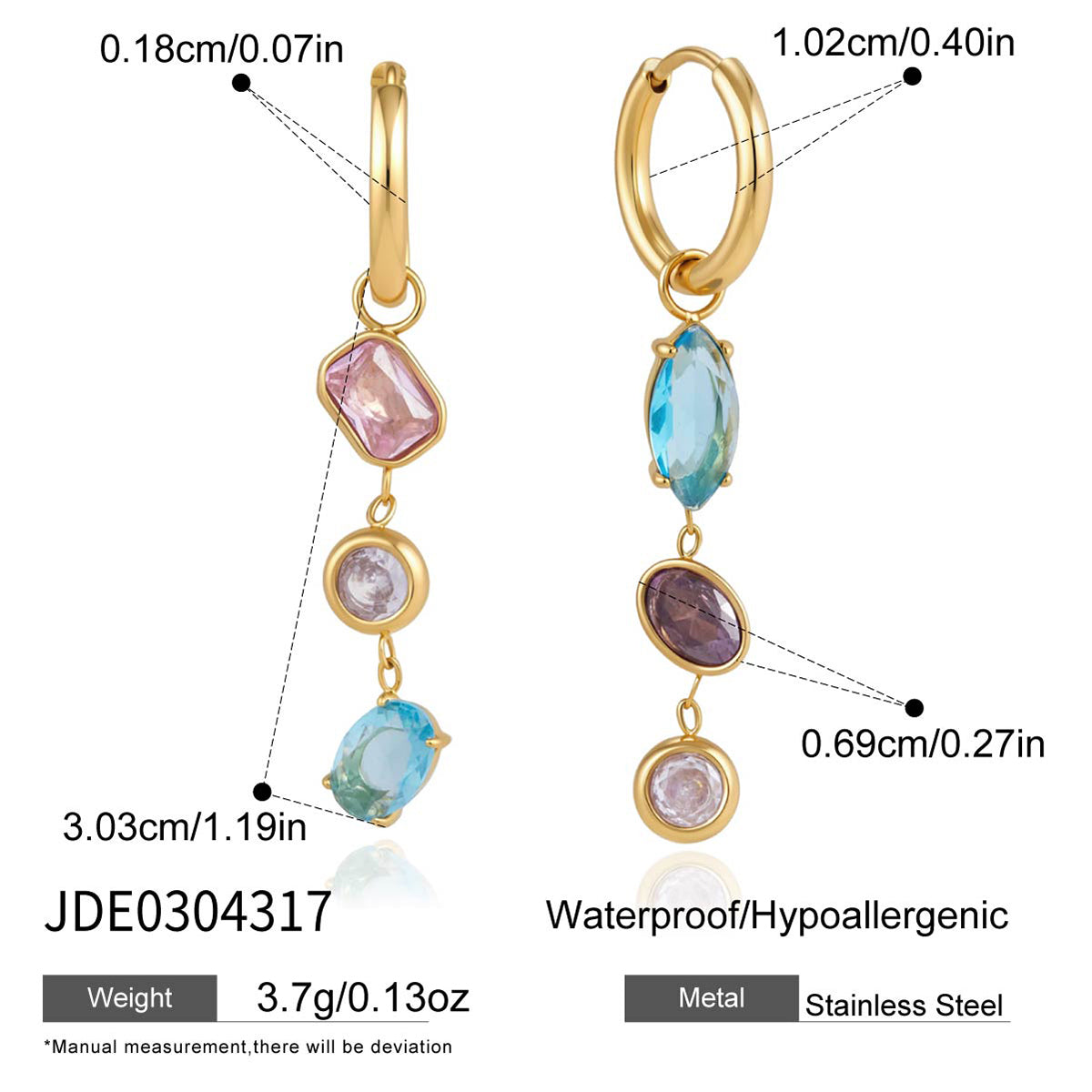J&D Jewelry Pink Oval Zirconia Tassel Drop Earrings 18K Gold Plated Stainless Steel Waterproof Trendy Jewelry for Women Gift