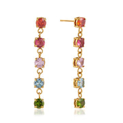 J&D Jewelry 18K Gold Plated Colorful Zirconia Drop Earrings Multi Color Linear Tassel Stainless Steel Waterproof for Women