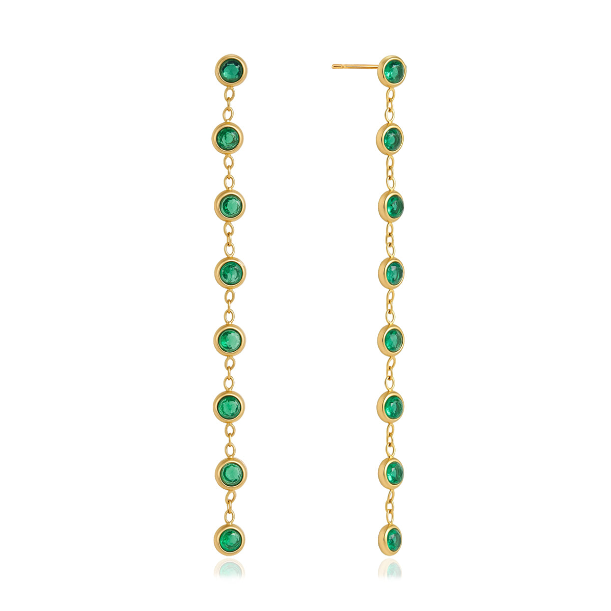 J&D Jewelry Green Round Zirconia Long Tassel Drop Earrings 18K Gold Plated Stainless Steel Waterproof Trendy Jewelry for Women