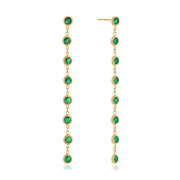 J&D Jewelry Green Round Zirconia Long Tassel Drop Earrings 18K Gold Plated Stainless Steel Waterproof Trendy Jewelry for Women