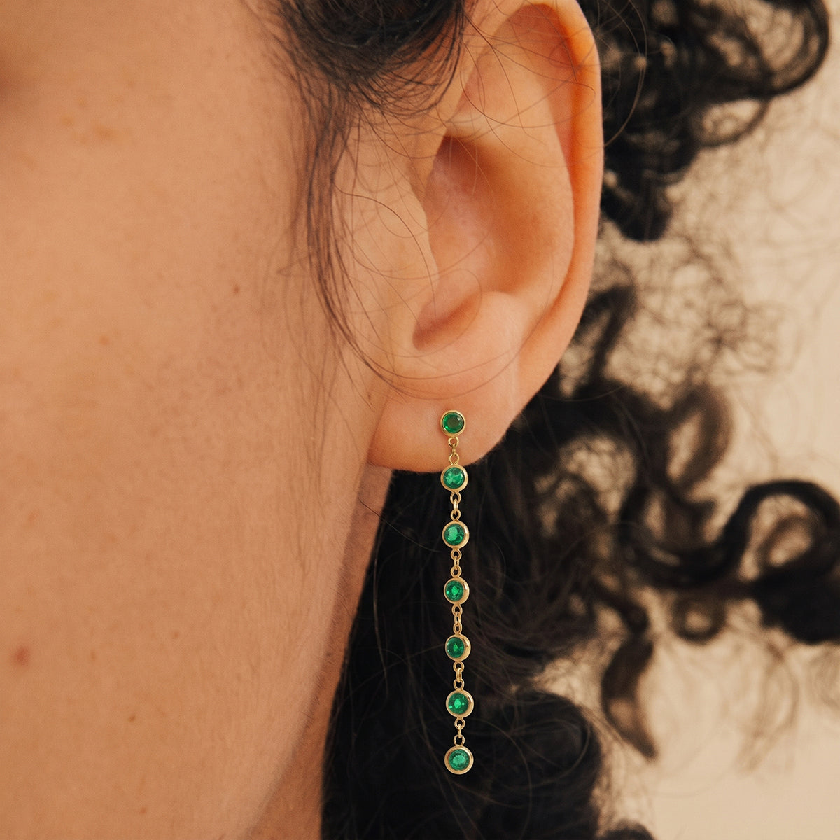 J&D Jewelry Green Round Zirconia Long Tassel Drop Earrings 18K Gold Plated Stainless Steel Waterproof Trendy Jewelry for Women