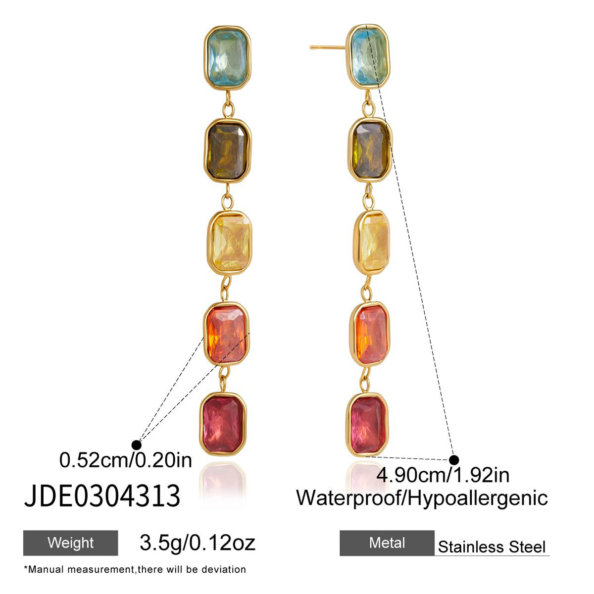 J&D Jewelry Green Round Zirconia Long Tassel Drop Earrings 18K Gold Plated Stainless Steel Waterproof Trendy Jewelry for Women