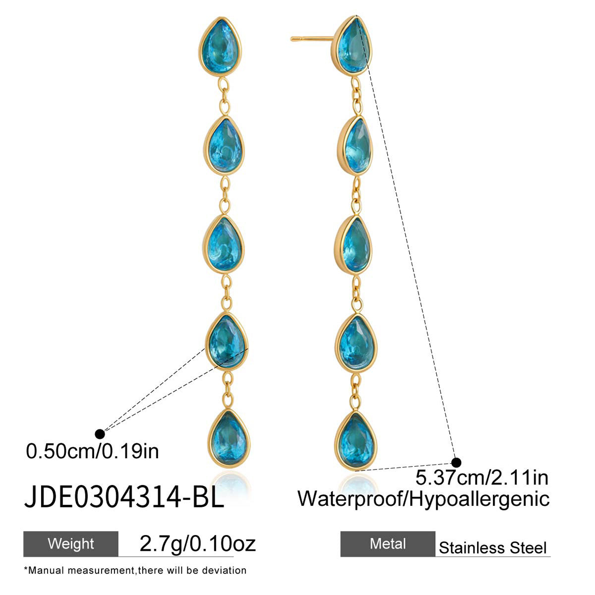 J&D Jewelry Green Round Zirconia Long Tassel Drop Earrings 18K Gold Plated Stainless Steel Waterproof Trendy Jewelry for Women