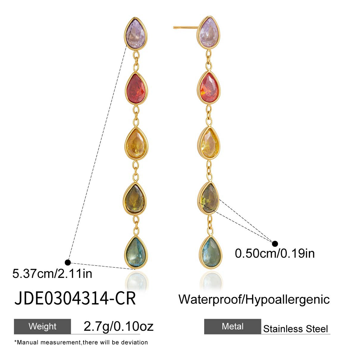 J&D Jewelry Green Round Zirconia Long Tassel Drop Earrings 18K Gold Plated Stainless Steel Waterproof Trendy Jewelry for Women