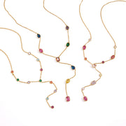 J&D Jewelry Colorful Geometric Zirconia Y-Shaped Necklace 18K Gold Plated Stainless Steel Waterproof Trendy Jewelry for Women