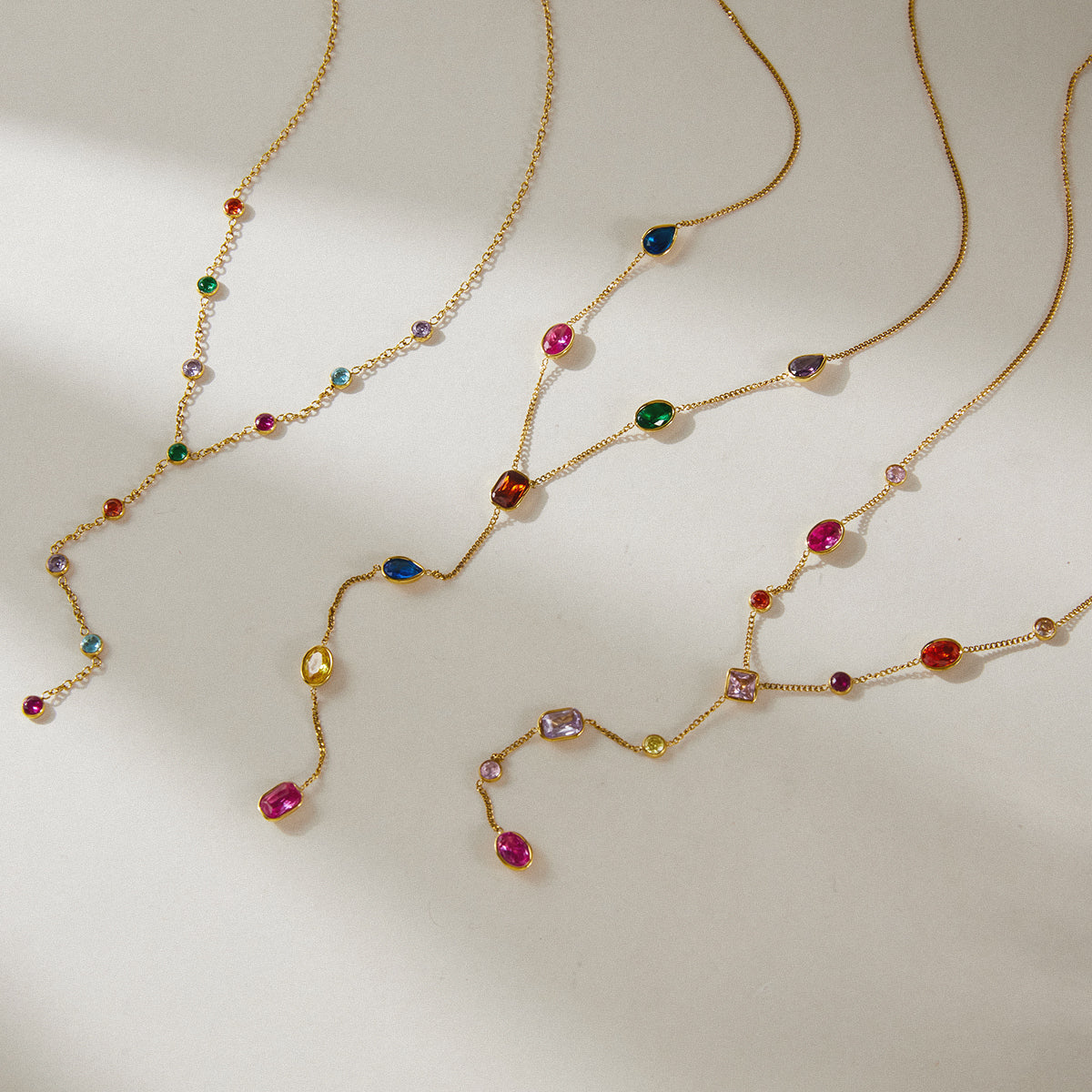 J&D Jewelry Colorful Geometric Zirconia Y-Shaped Necklace 18K Gold Plated Stainless Steel Waterproof Trendy Jewelry for Women