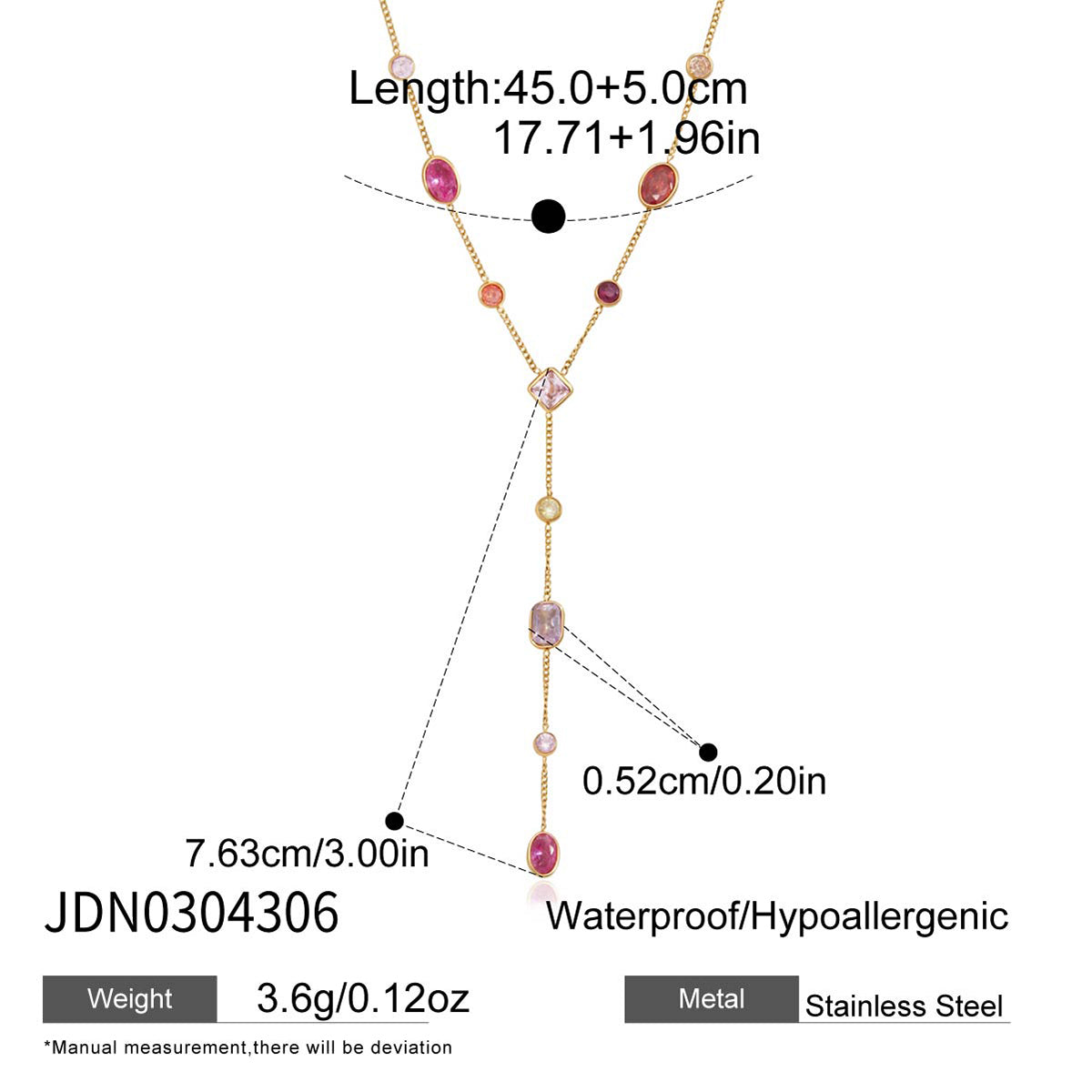J&D Jewelry Colorful Geometric Zirconia Y-Shaped Necklace 18K Gold Plated Stainless Steel Waterproof Trendy Jewelry for Women