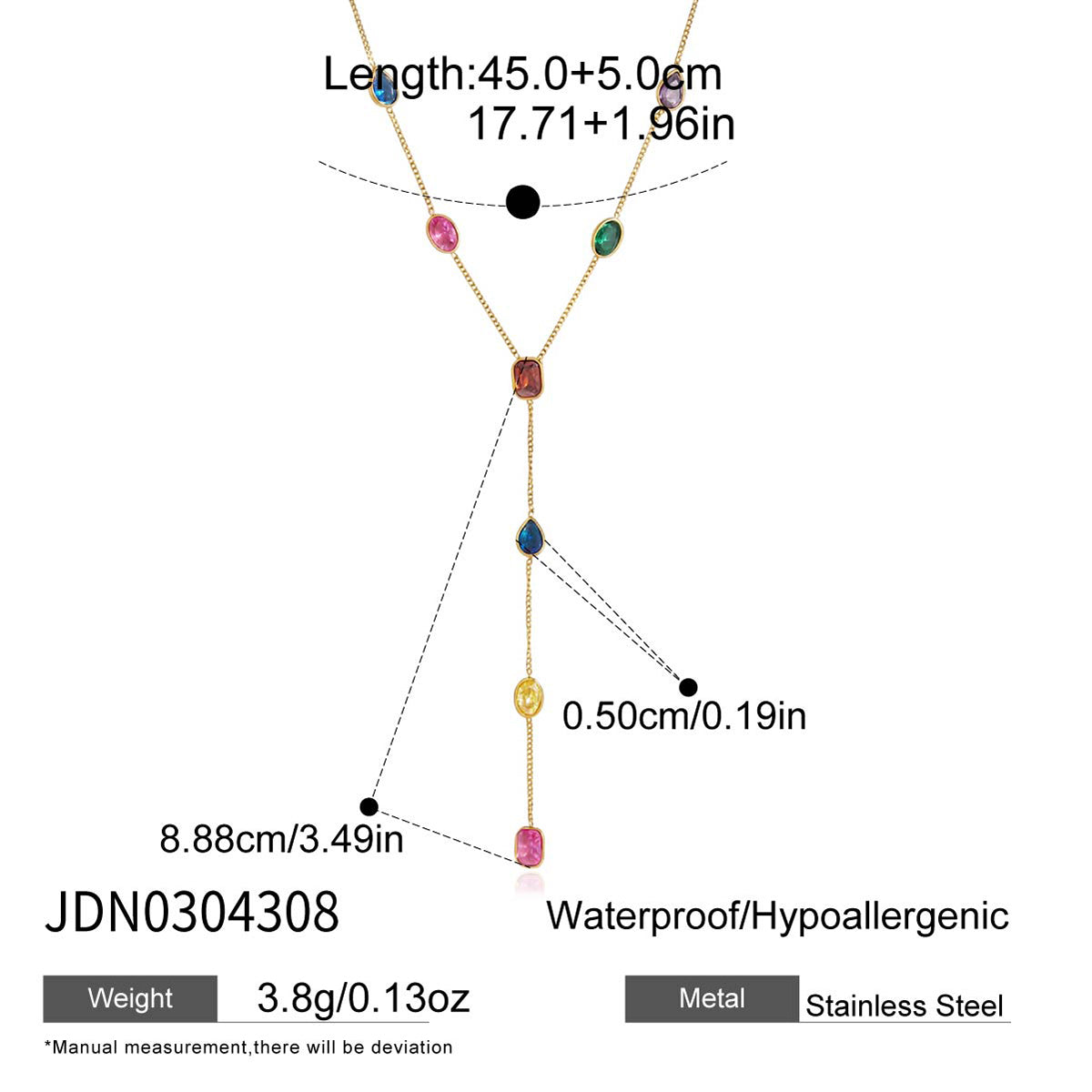 J&D Jewelry Colorful Geometric Zirconia Y-Shaped Necklace 18K Gold Plated Stainless Steel Waterproof Trendy Jewelry for Women