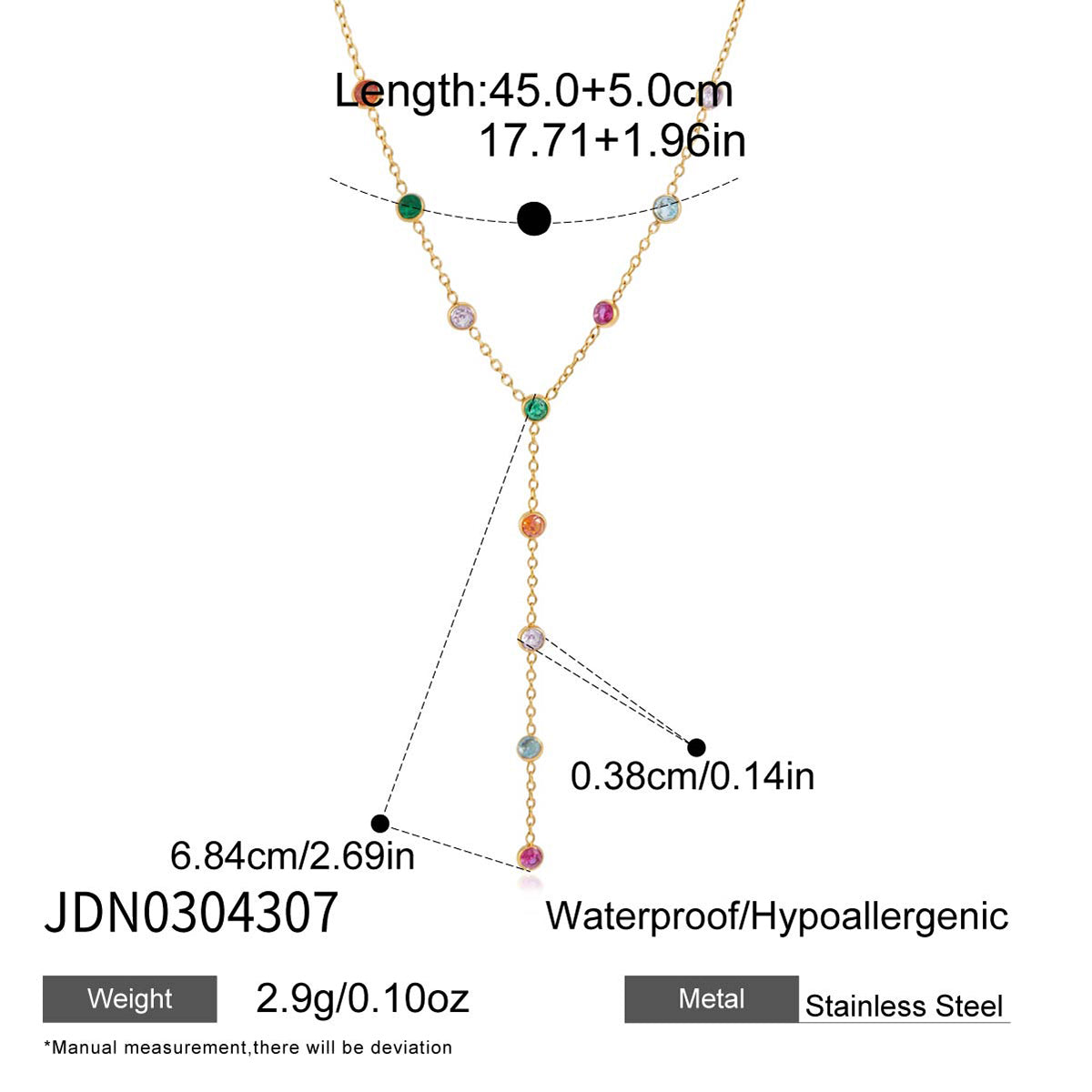 J&D Jewelry Colorful Geometric Zirconia Y-Shaped Necklace 18K Gold Plated Stainless Steel Waterproof Trendy Jewelry for Women