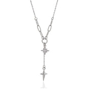 J&D Jewelry Stainless Steel North Star Necklace Sparkling Rhinestone Four Pointed Star Y Pendant Jewelry for Women Waterproof