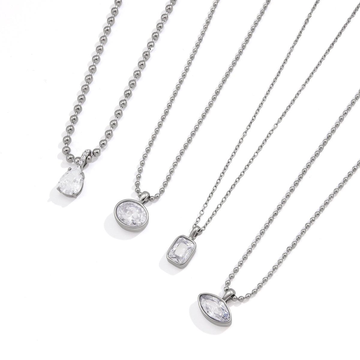 J&D Jewelry Teardrop Zirconia Pendant Ball Chain Necklace