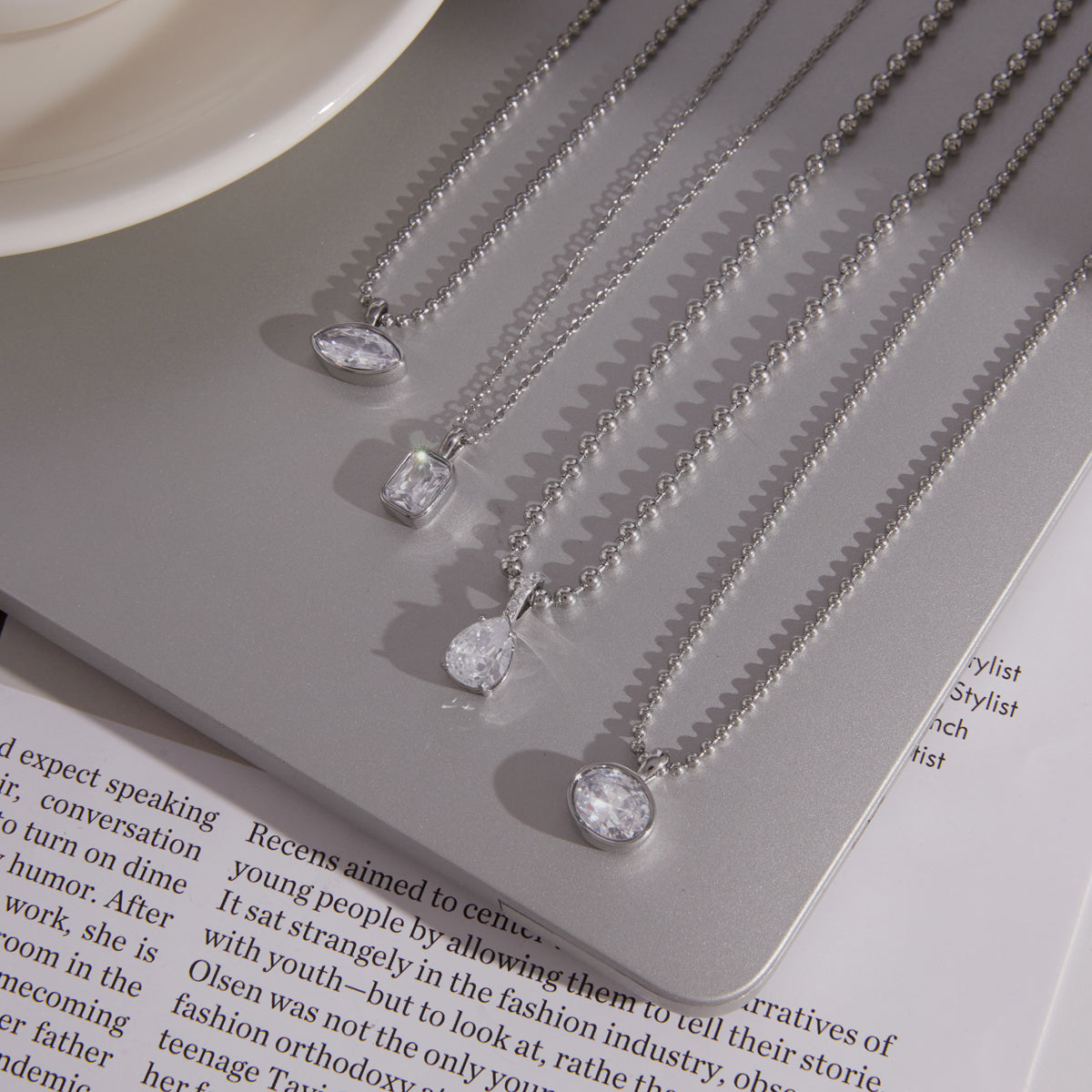 J&D Jewelry Teardrop Zirconia Pendant Ball Chain Necklace