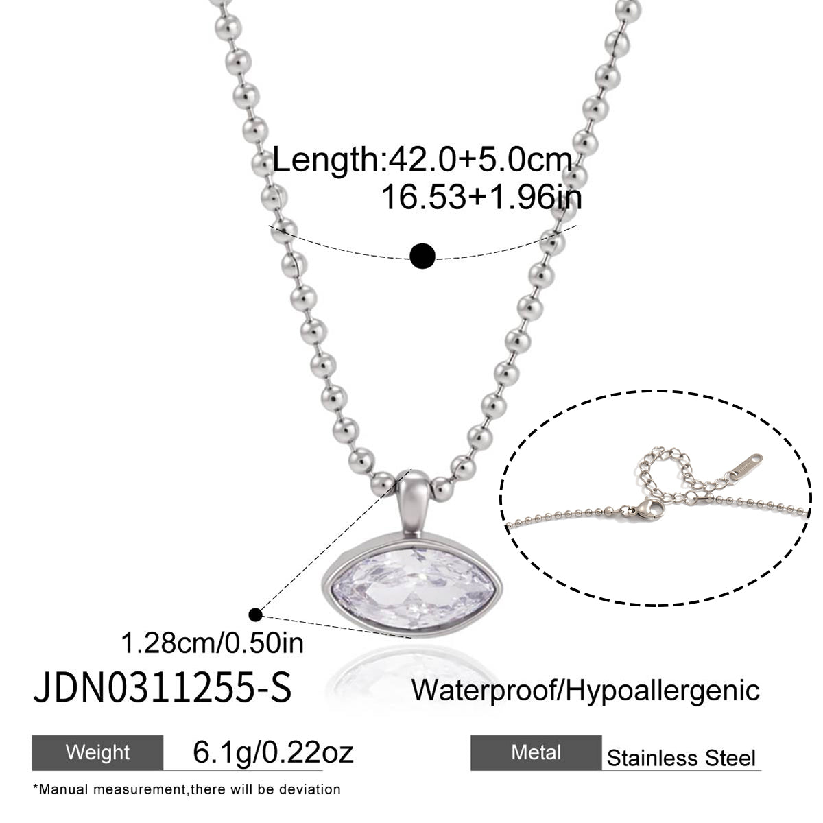 J&D Jewelry Teardrop Zirconia Pendant Ball Chain Necklace