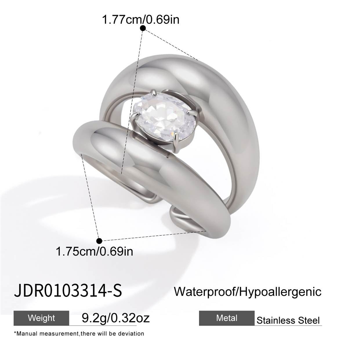 J&D Jewelry Oval Zirconia Double Layer Open Ring 18K Gold