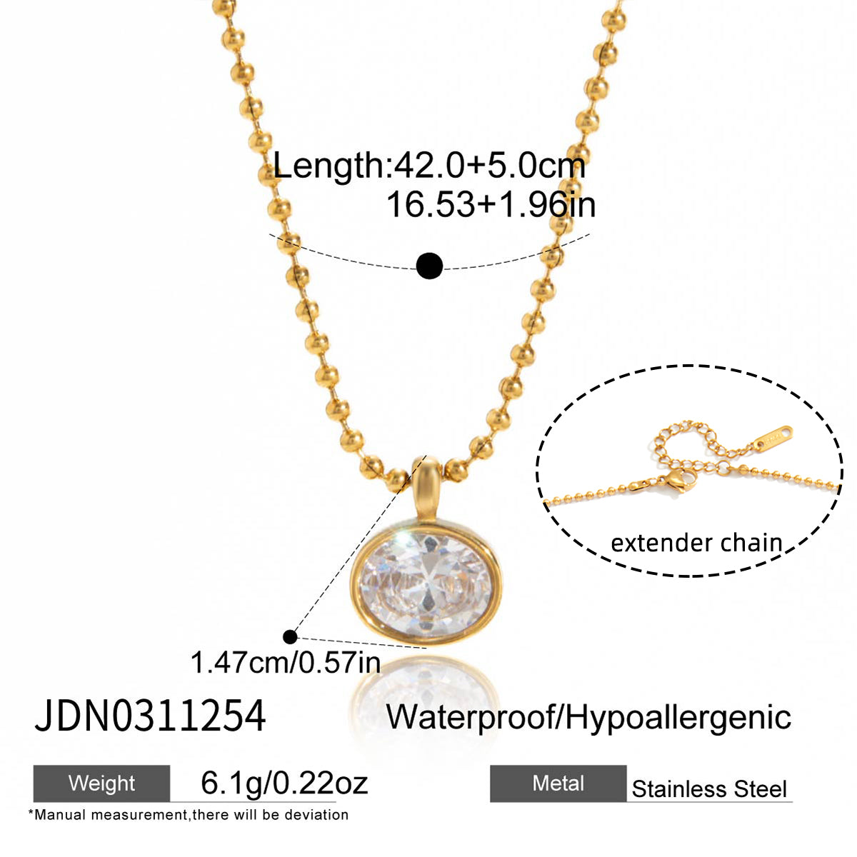 J&D Jewelry Teardrop Zirconia Pendant Ball Chain Necklace