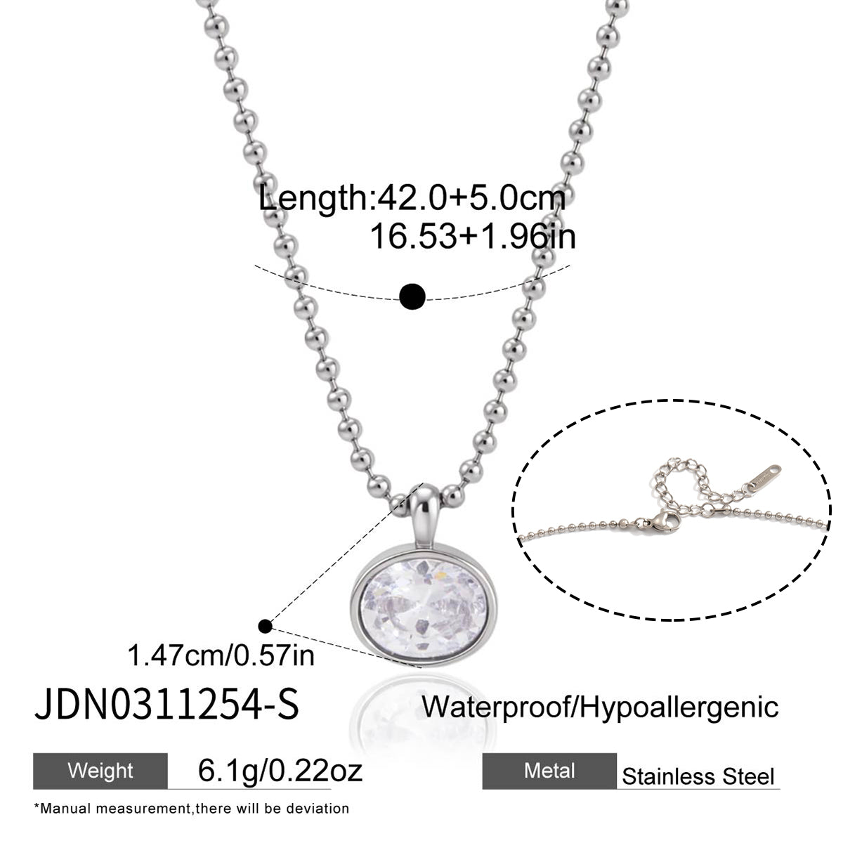 J&D Jewelry Teardrop Zirconia Pendant Ball Chain Necklace