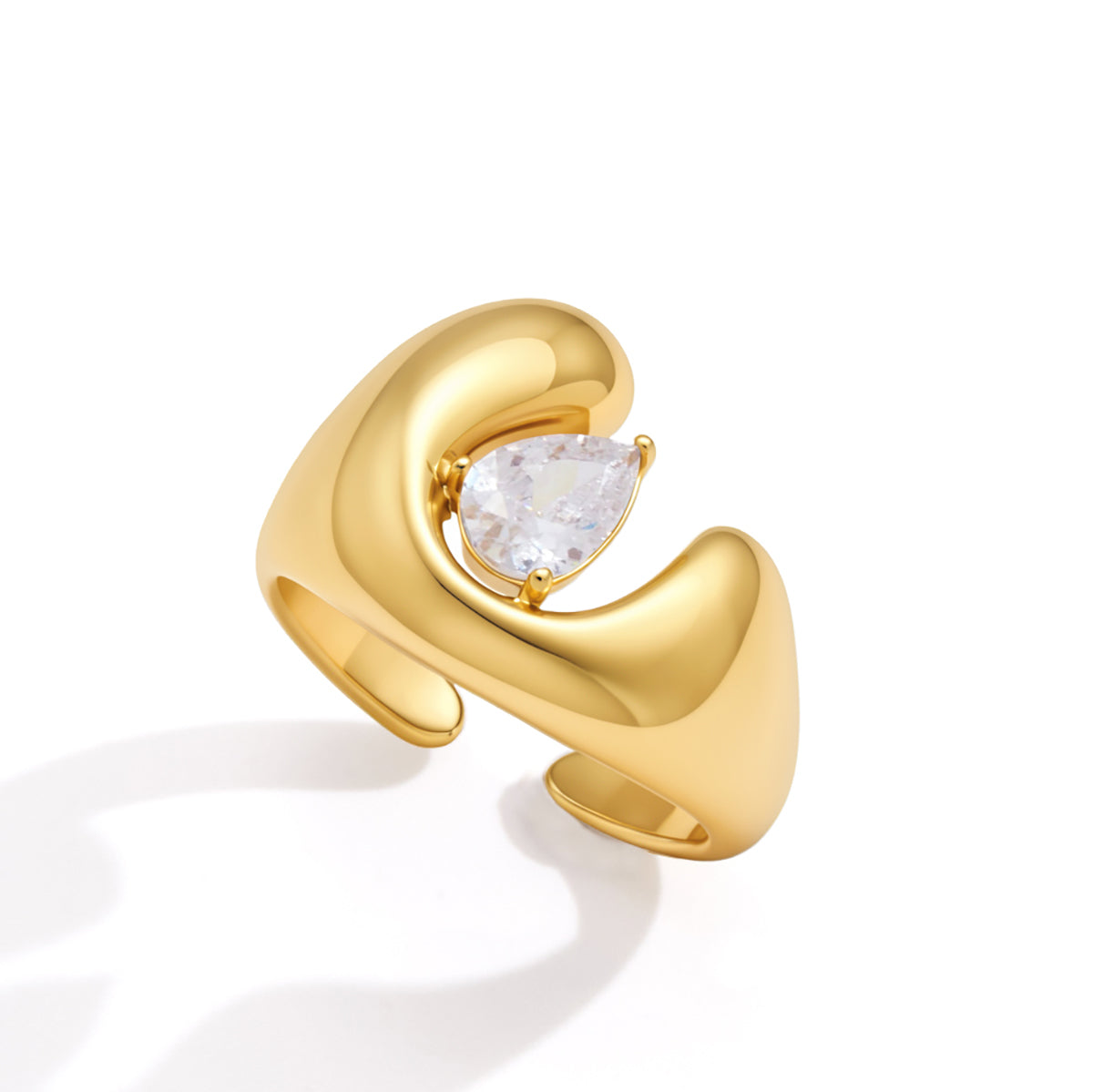 J&D Jewelry Teardrop Zirconia U-Shape Horseshoe Open Ring 18K Gold