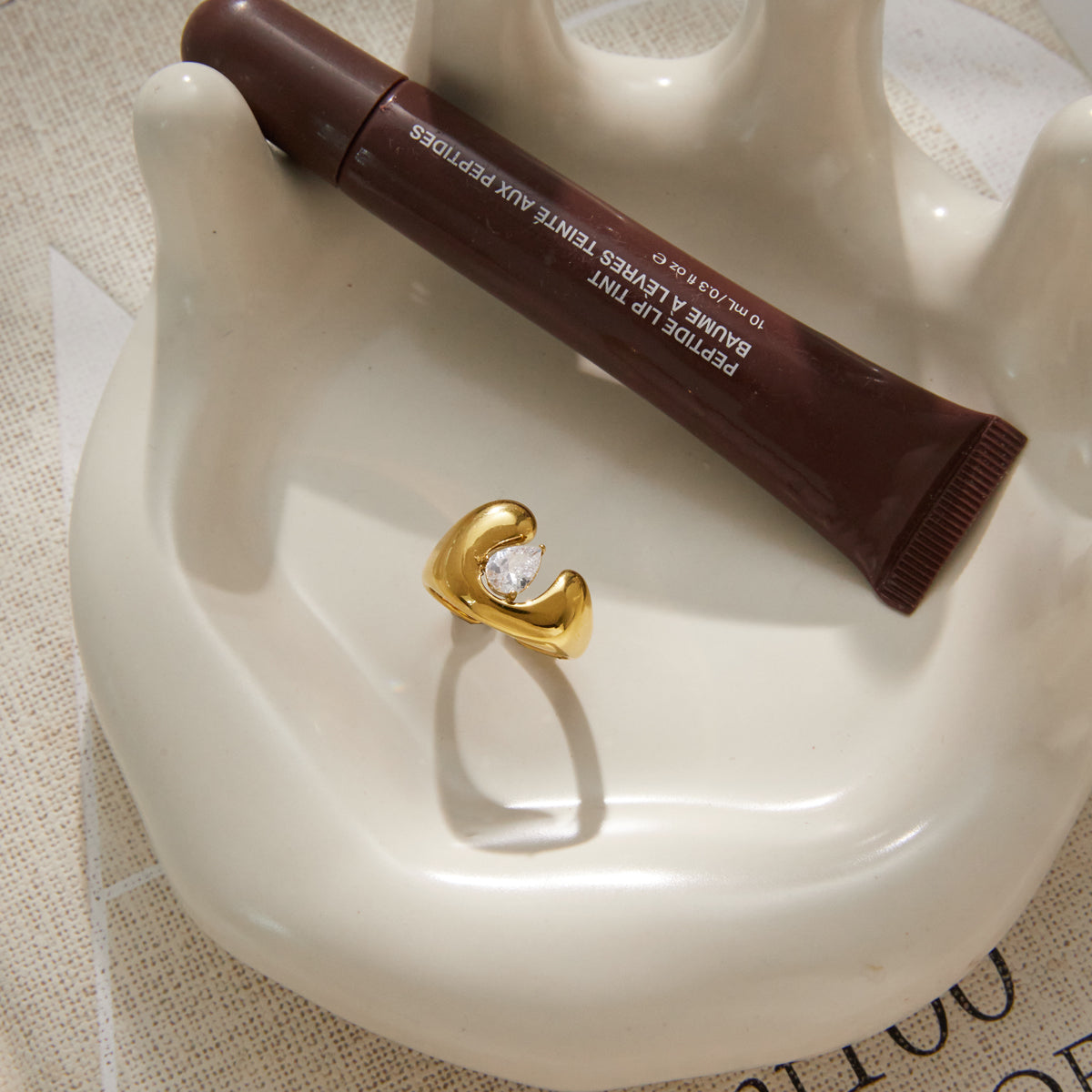 J&D Jewelry Teardrop Zirconia U-Shape Horseshoe Open Ring 18K Gold