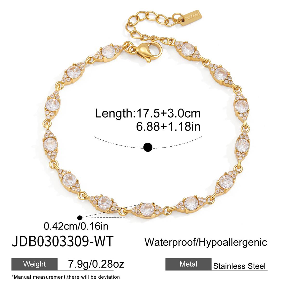 J&D Jewelry Luxury Gradient Zirconia Tennis Bracelet Gold Plated