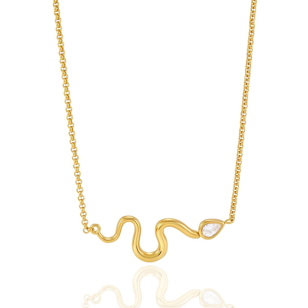 J&D Jewelry Snake Wave Necklace 18K Gold Plated Stainless