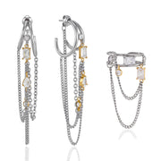 J&D Jewelry Two Tone Mixed Shape Zirconia Tassel Earrings