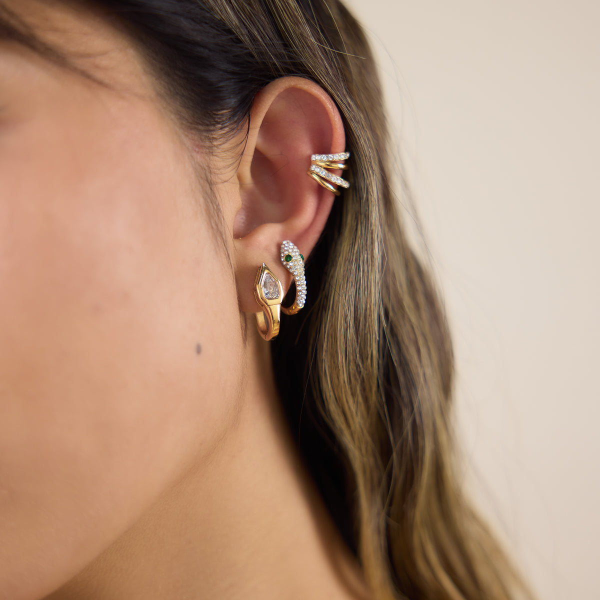 J&D Jewelry Luxury Snake Serpent Huggie Earrings 18K Gold