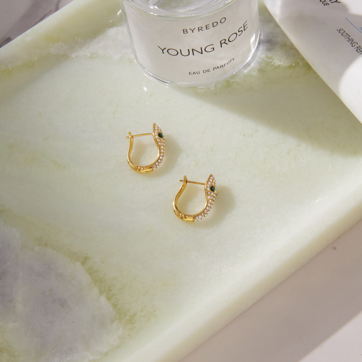 J&D Jewelry Luxury Snake Serpent Huggie Earrings 18K Gold