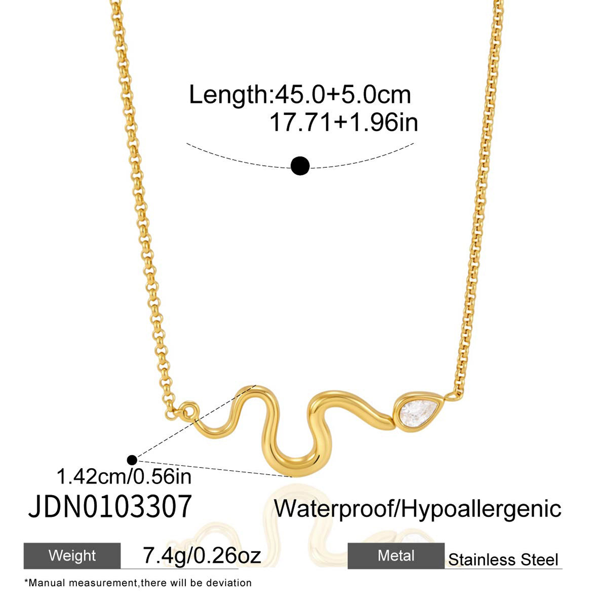 J&D Jewelry Snake Wave Necklace 18K Gold Plated Stainless
